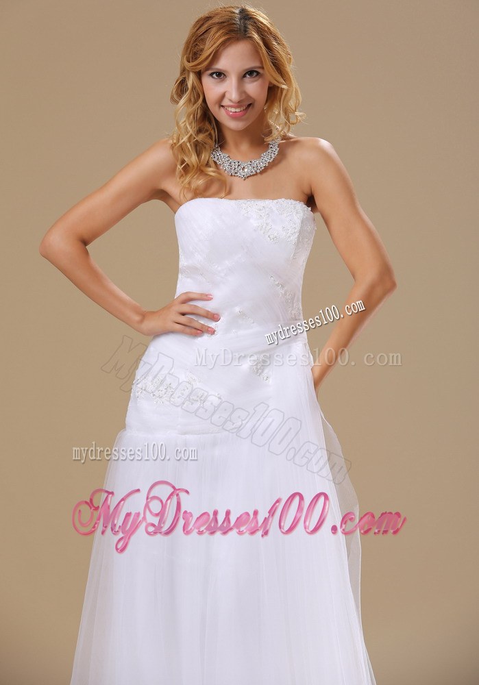Appliques with Beading for Strapless Wedding Dresses Brush Train