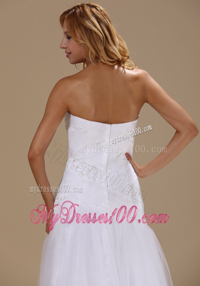 Appliques with Beading for Strapless Wedding Dresses Brush Train