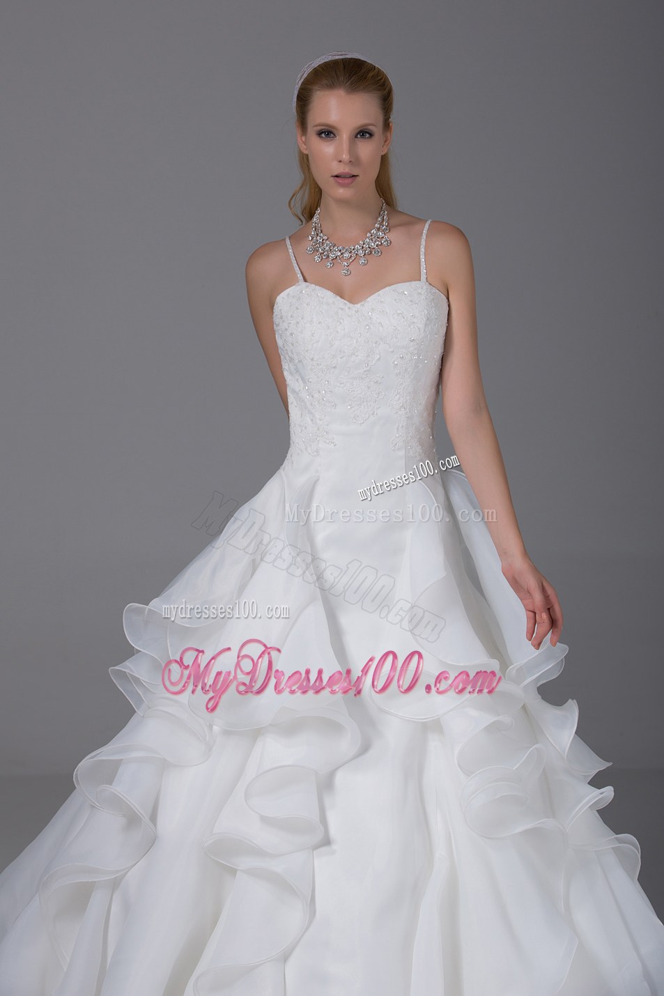 Appliques With Beading Ruffles Spaghetti Straps Wedding Dress