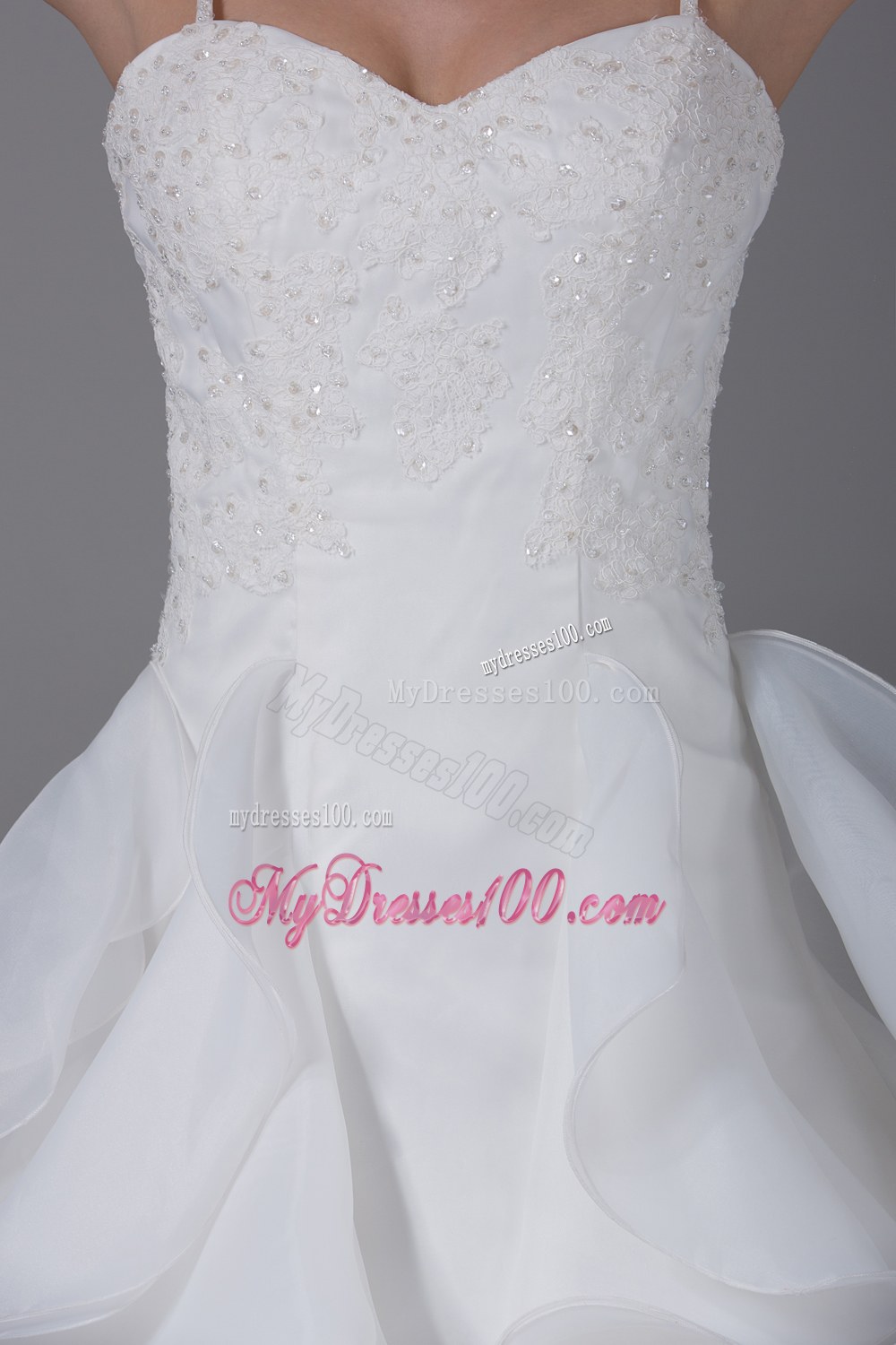 Appliques With Beading Ruffles Spaghetti Straps Wedding Dress