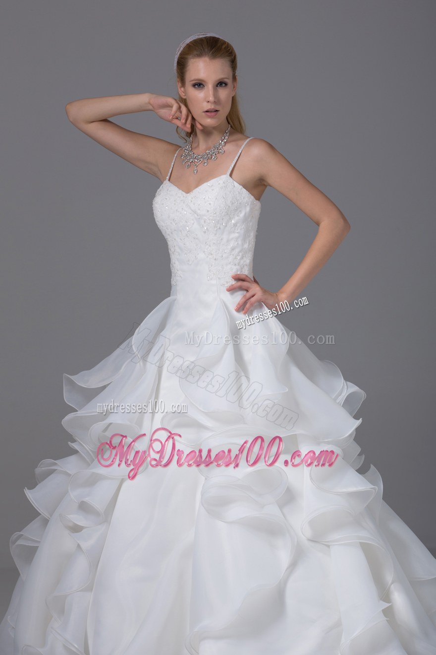 Appliques With Beading Ruffles Spaghetti Straps Wedding Dress