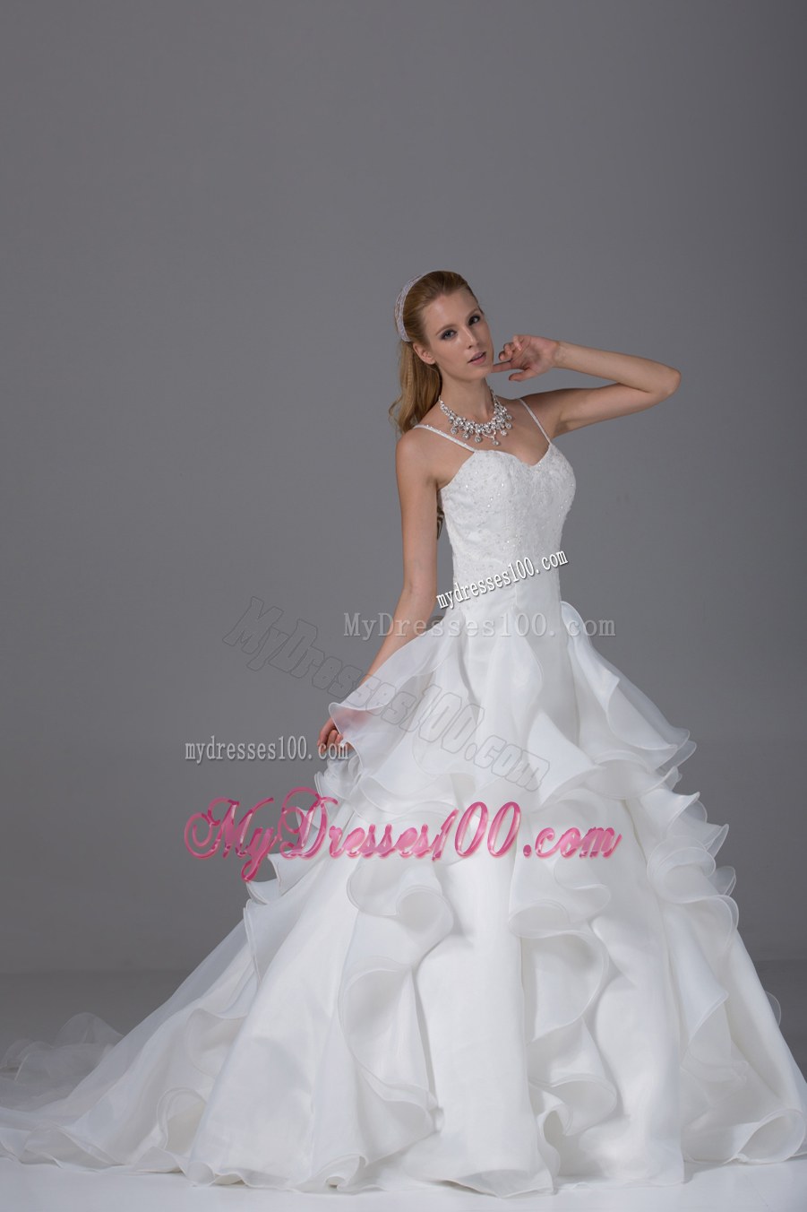 Appliques With Beading Ruffles Spaghetti Straps Wedding Dress