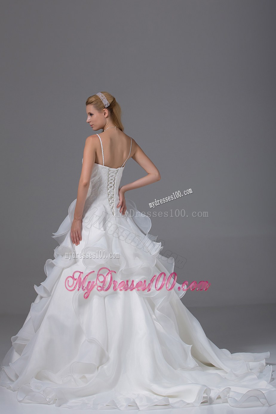 Appliques With Beading Ruffles Spaghetti Straps Wedding Dress