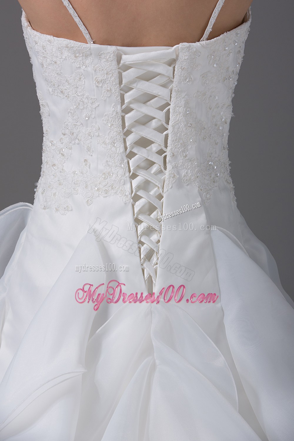 Appliques With Beading Ruffles Spaghetti Straps Wedding Dress