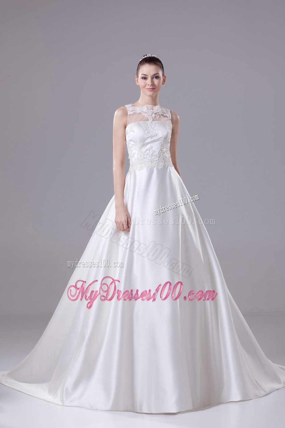 Bateau Neck New A-line / Princess Lace Wedding Dress