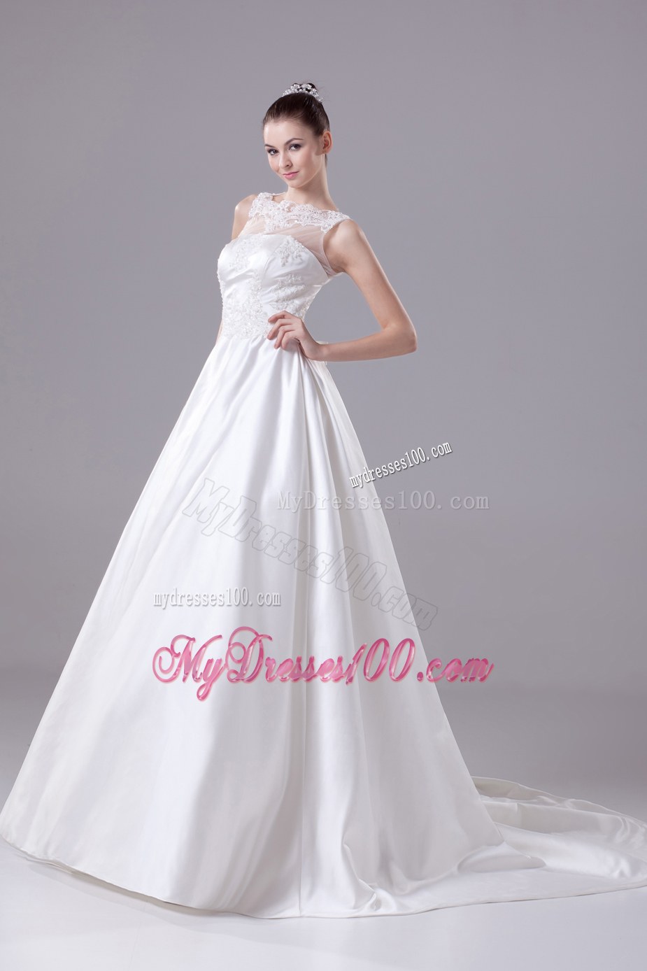 Bateau Neck New A-line / Princess Lace Wedding Dress