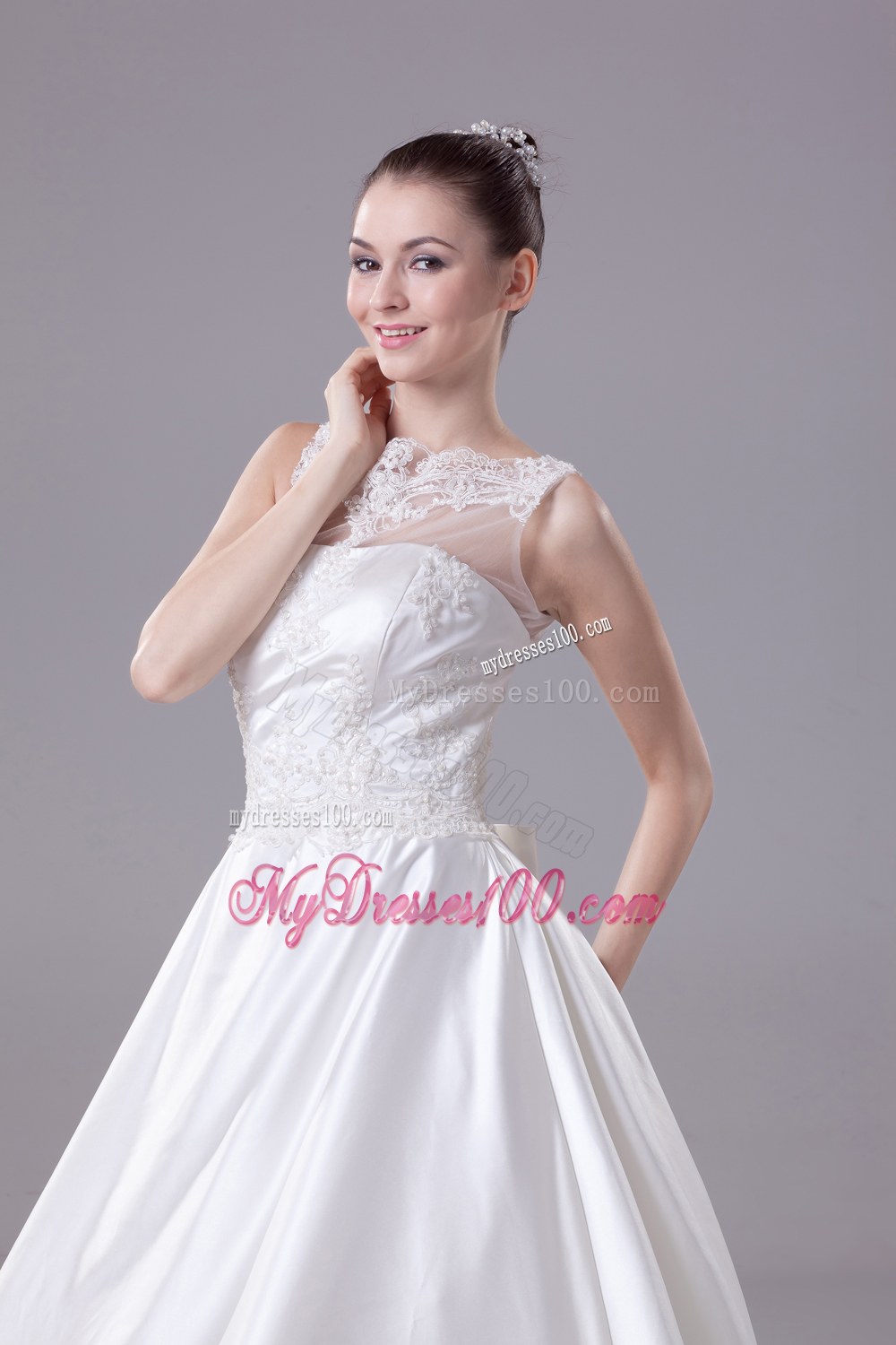Bateau Neck New A-line / Princess Lace Wedding Dress