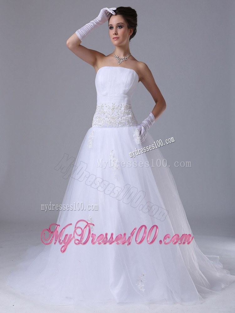 Beaded Decorate Waist Strapless Garden Wedding Dresses for 2013