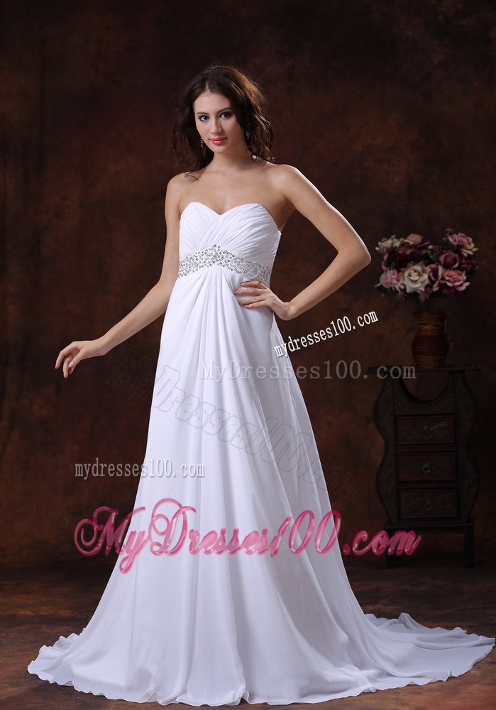 Beaded Decotare Waist White Sweetheart Wedding Dress With Brush 