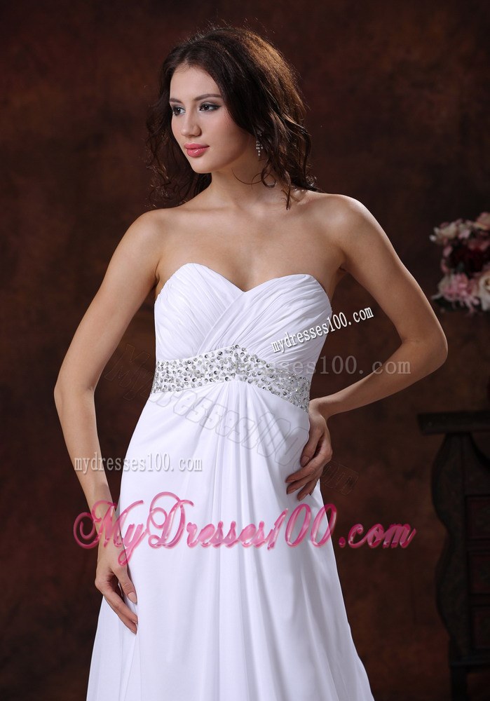 Beaded Decotare Waist White Sweetheart Wedding Dress With Brush 