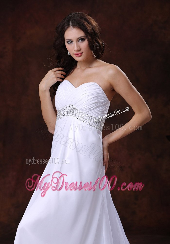 Beaded Decotare Waist White Sweetheart Wedding Dress With Brush 