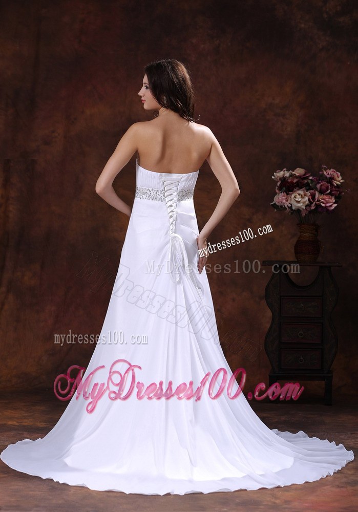 Beaded Decotare Waist White Sweetheart Wedding Dress With Brush 
