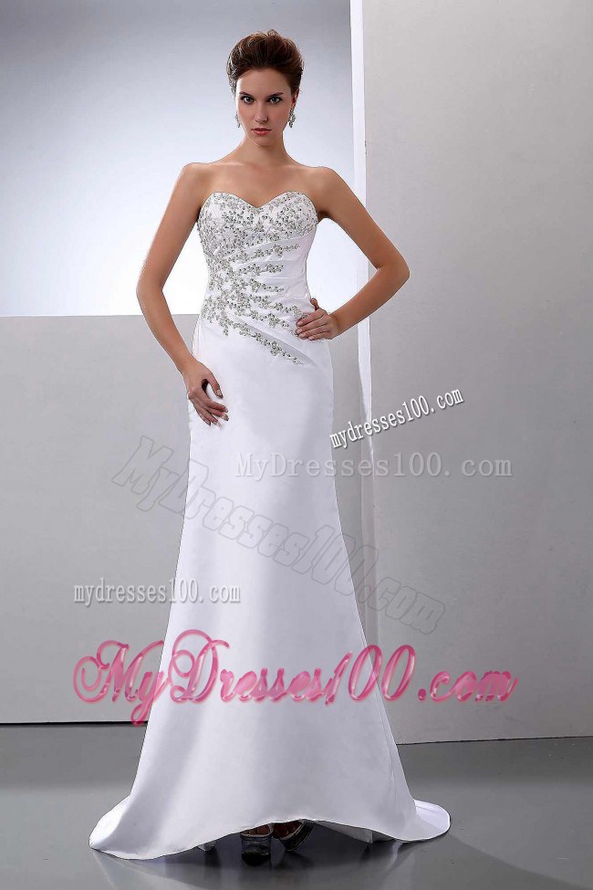 Beading Brush Train Column Sweetheart Cheap Wedding Dress on Sale