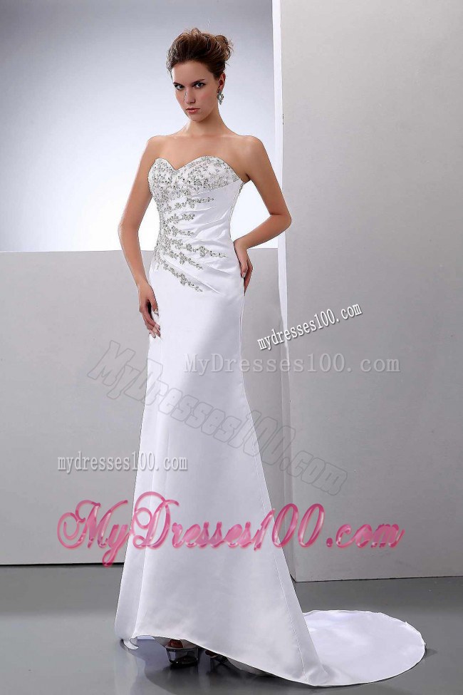 Beading Brush Train Column Sweetheart Cheap Wedding Dress on Sale