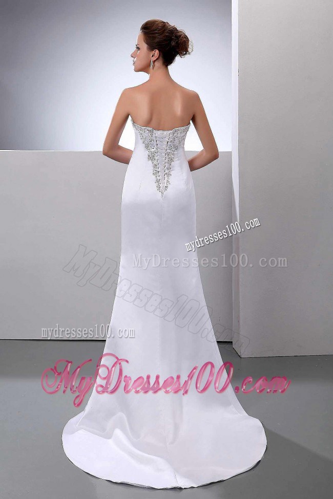 Beading Brush Train Column Sweetheart Cheap Wedding Dress on Sale