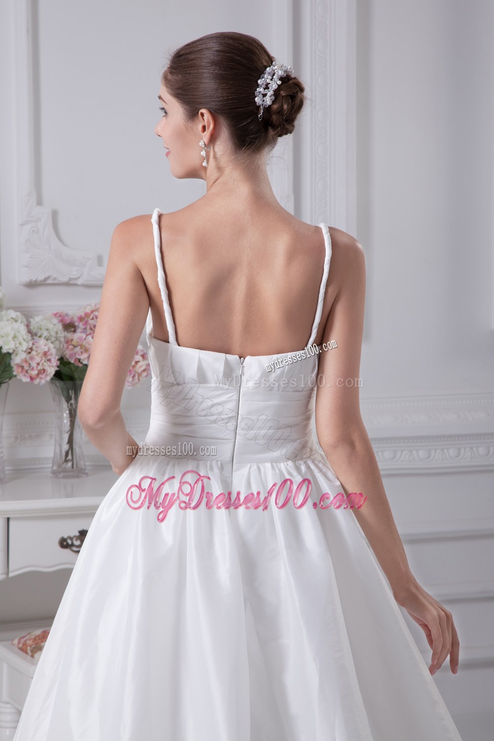 Beading Brush Train A-Line Straps Wedding Dress