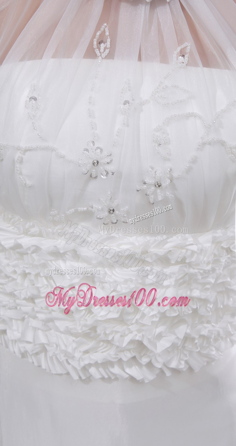 Beading Hand Made Flower Halter Chapel Train Wedding Dress