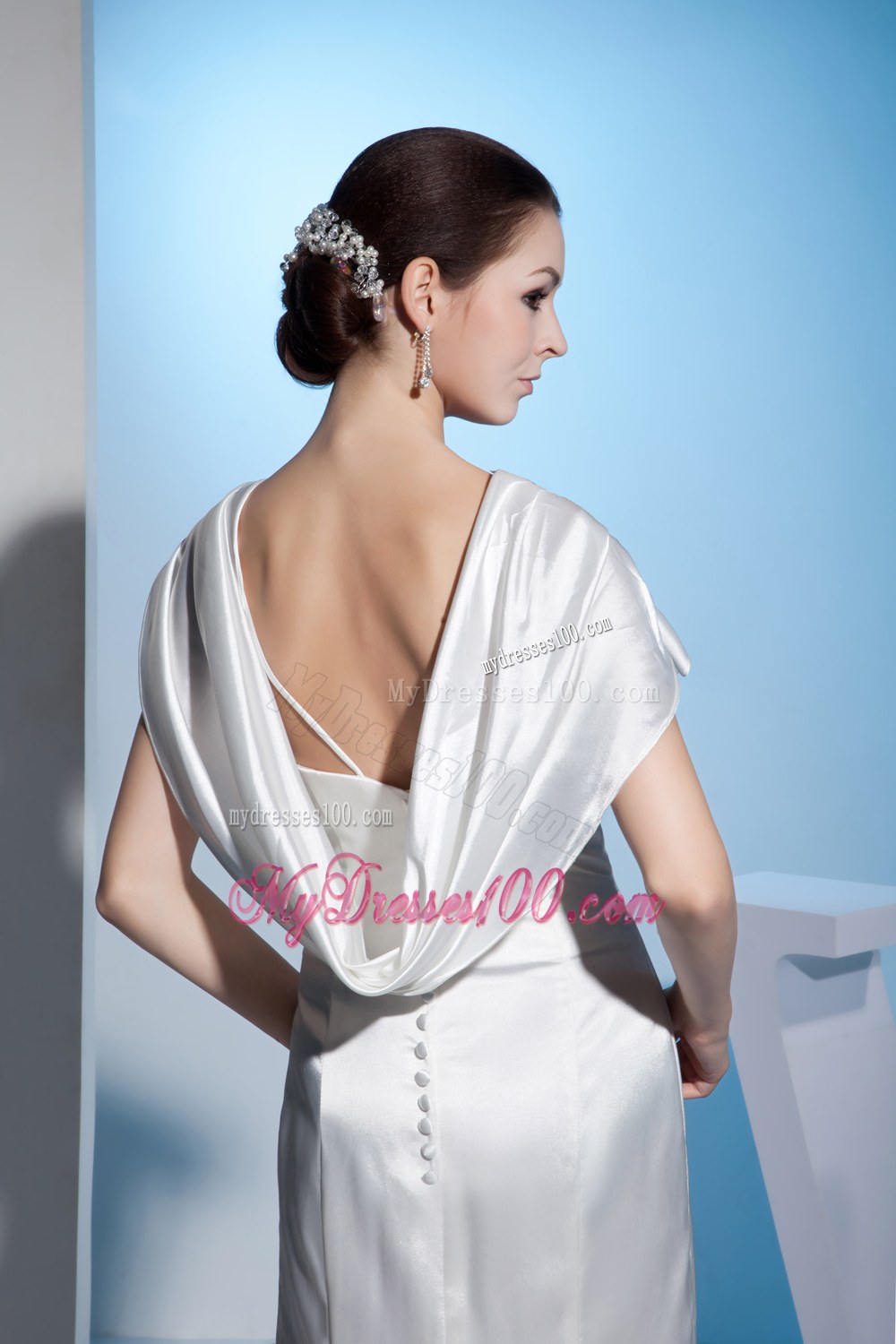 Beading Mermaid V-neck Brush Train Wedding Dress with Zipper up