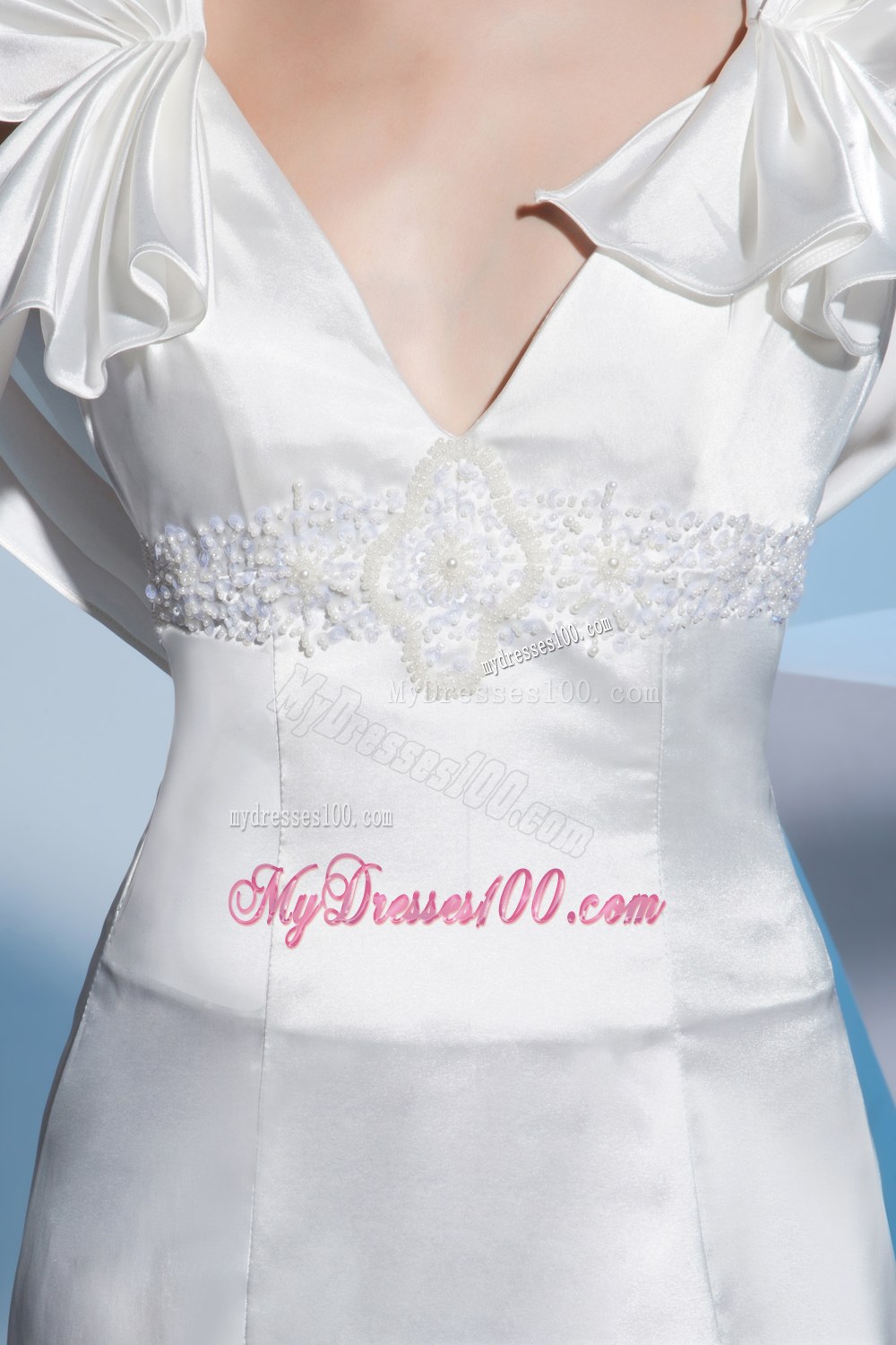 Beading Mermaid V-neck Brush Train Wedding Dress with Zipper up