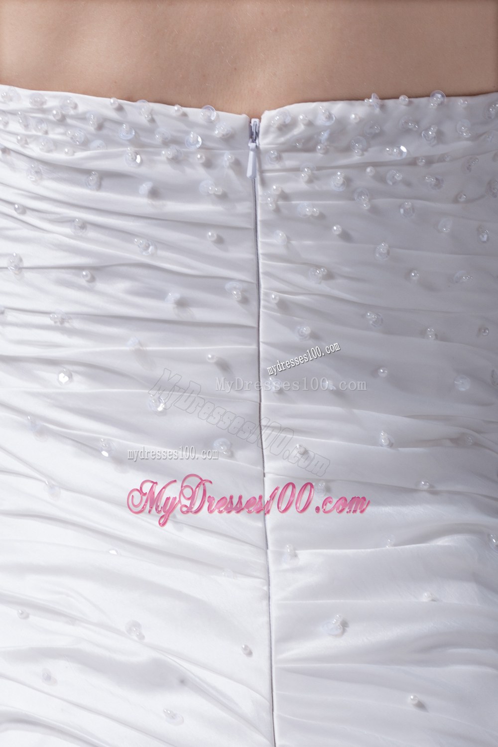 Beading Ruching Sweetheart Brush Train Wedding Dress