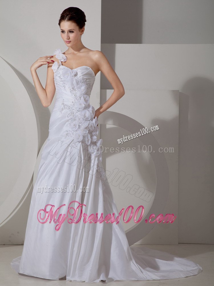 Flowers One Shoulder Wedding Gowns with Appliques and Beading