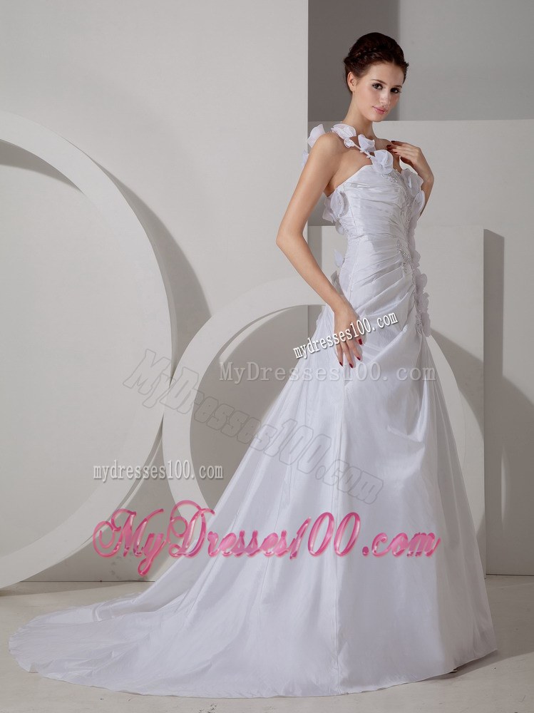 Flowers One Shoulder Wedding Gowns with Appliques and Beading