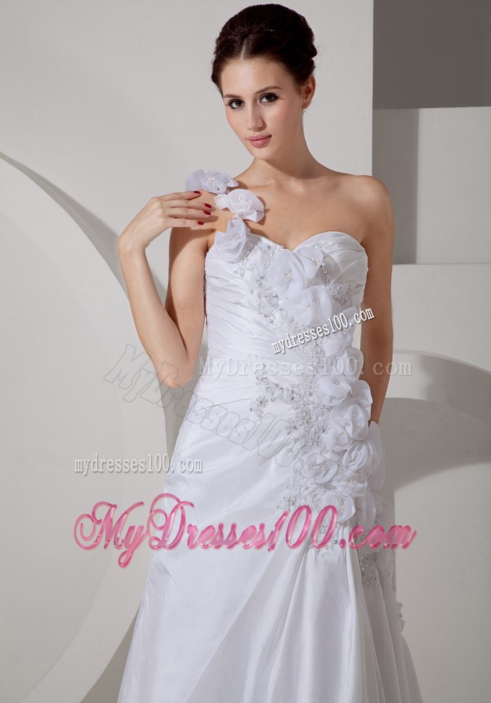 Flowers One Shoulder Wedding Gowns with Appliques and Beading