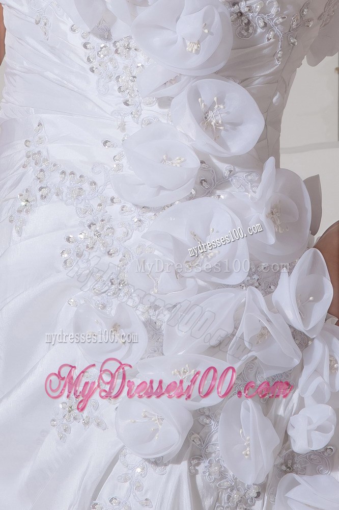 Flowers One Shoulder Wedding Gowns with Appliques and Beading