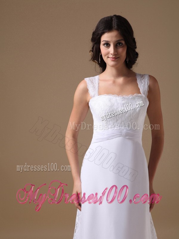Beautiful Straps Court Train 2013 Lace Wedding Dress with Clasp Handle