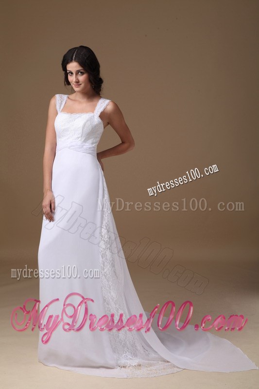 Beautiful Straps Court Train 2013 Lace Wedding Dress with Clasp Handle