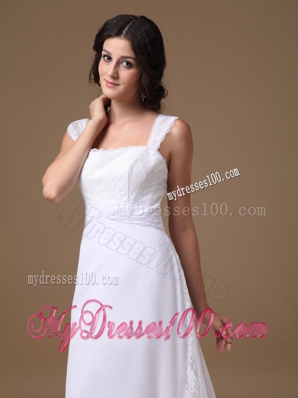 Beautiful Straps Court Train 2013 Lace Wedding Dress with Clasp Handle