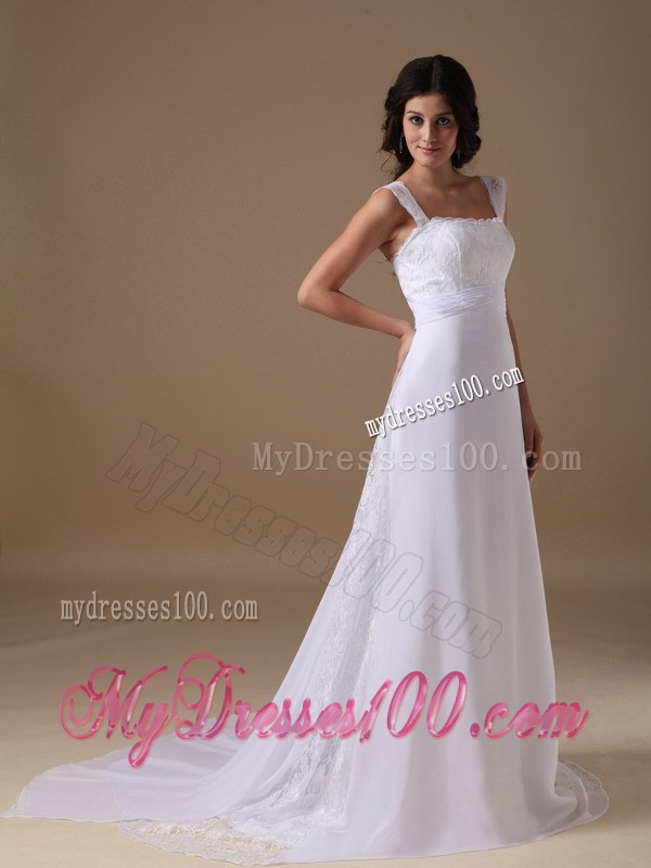 Beautiful Straps Court Train 2013 Lace Wedding Dress with Clasp Handle