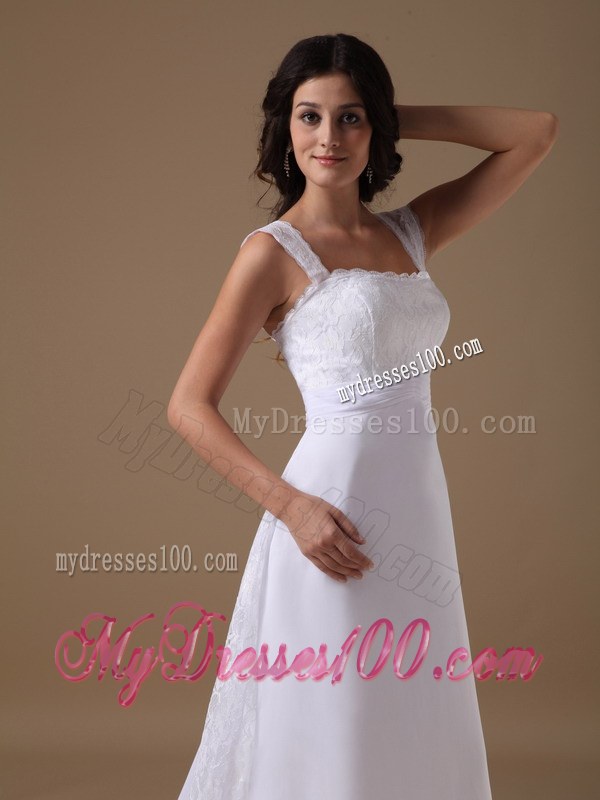 Beautiful Straps Court Train 2013 Lace Wedding Dress with Clasp Handle