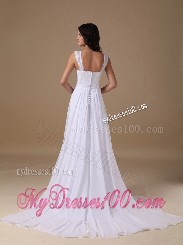 Beautiful Straps Court Train 2013 Lace Wedding Dress with Clasp Handle