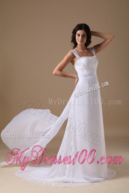 Beautiful Straps Court Train 2013 Lace Wedding Dress with Clasp Handle