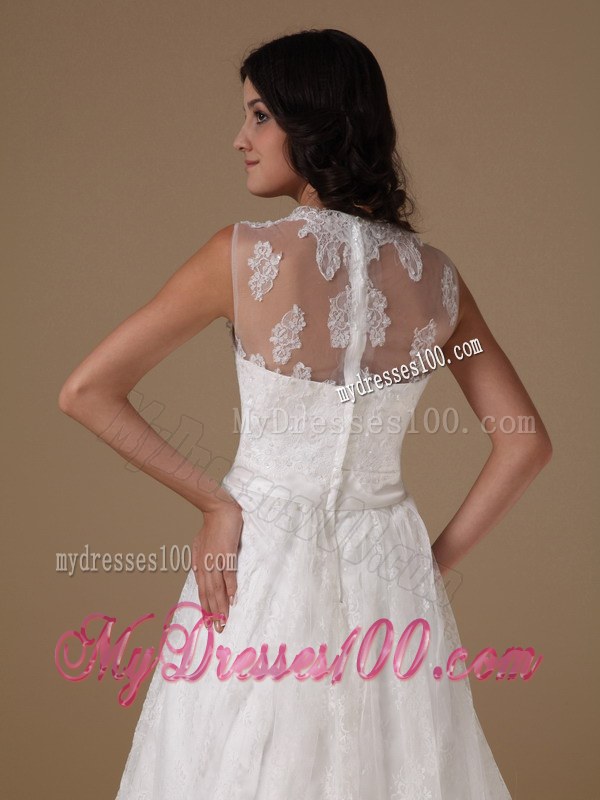Beautiful Square Court Train Lace Wedding Gowns with Beading