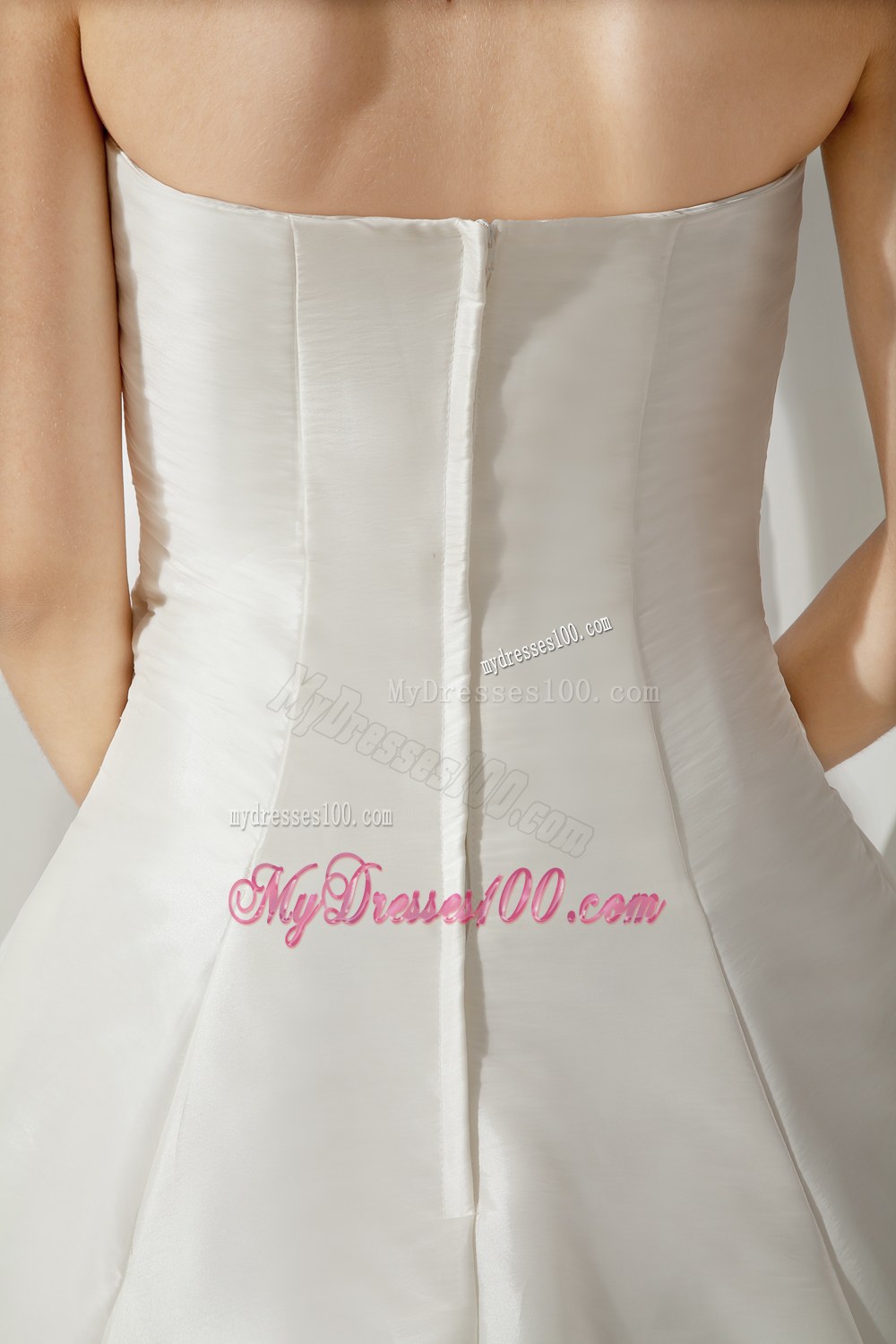 Beautiful Strapless Brush Train Hand Made Flower Wedding Gowns