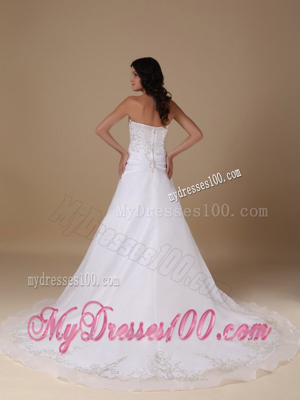Beautiful Strapless Chapel Train Appliques Wedding Dresses 2013