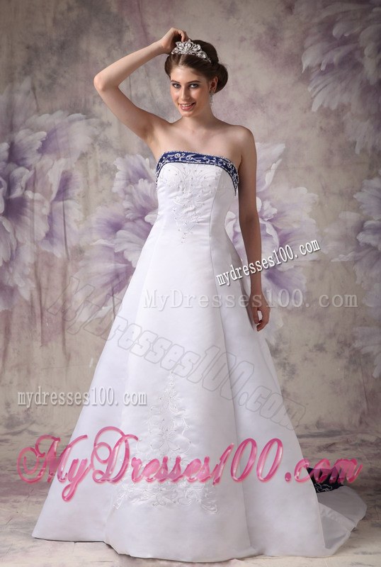 Beautiful Strapless Court Train Wedding Dresses with Embroidery