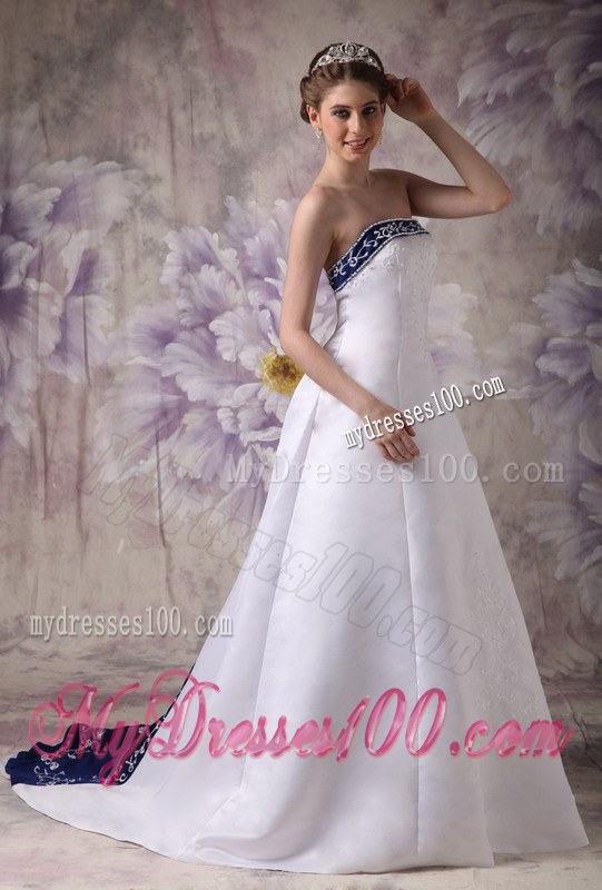 Beautiful Strapless Court Train Wedding Dresses with Embroidery
