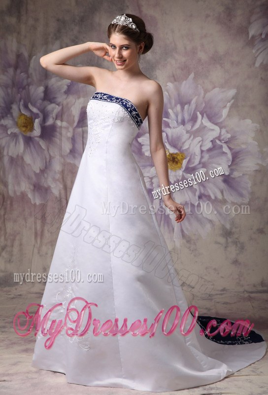 Beautiful Strapless Court Train Wedding Dresses with Embroidery
