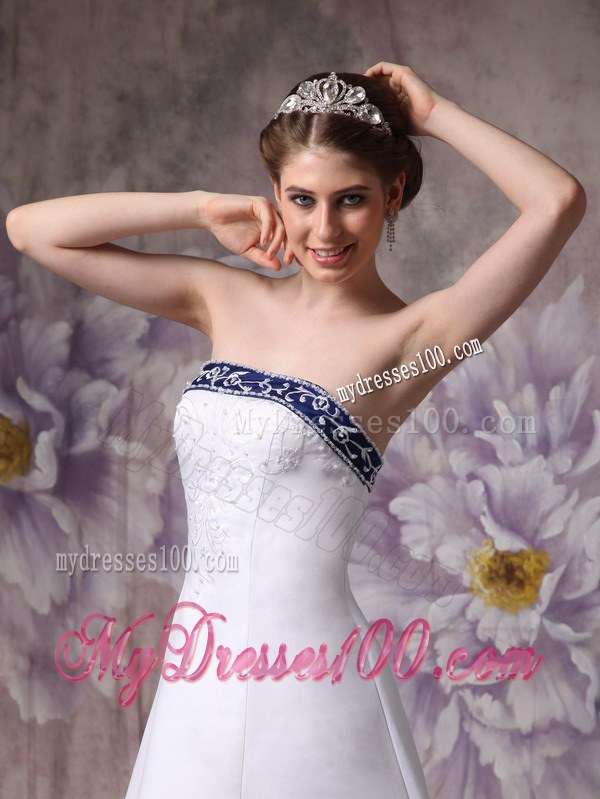 Beautiful Strapless Court Train Wedding Dresses with Embroidery
