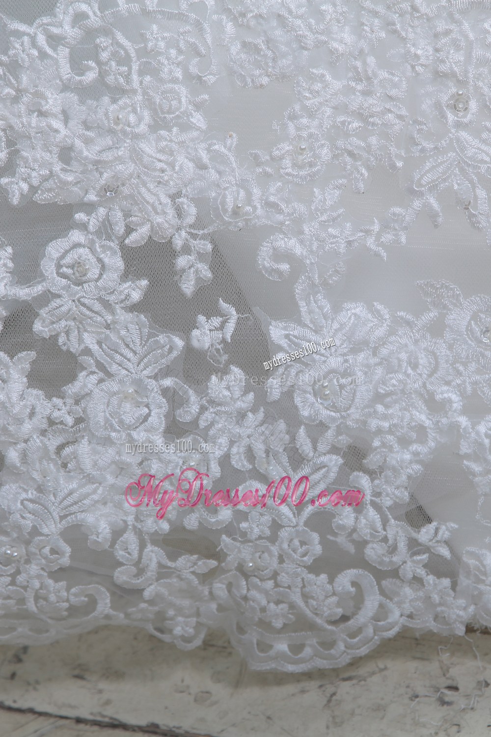 Beautiful A-line Strapless Court Train Lace Sash Wedding Dress