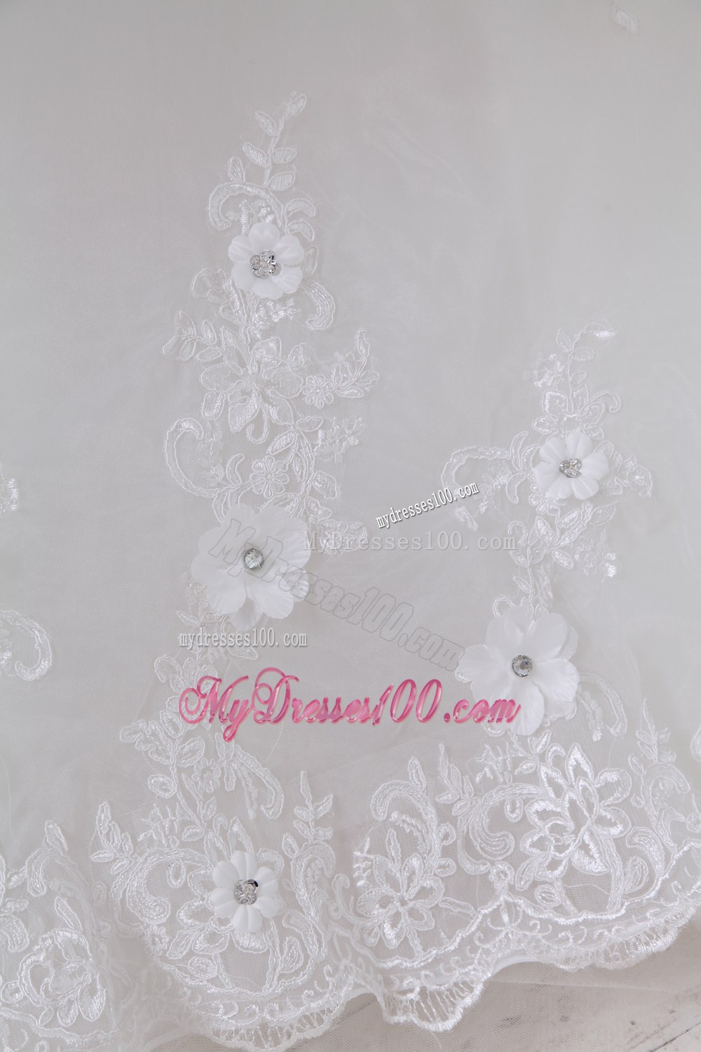 Brush Train Lace Wedding Dress with Beading and Appliques