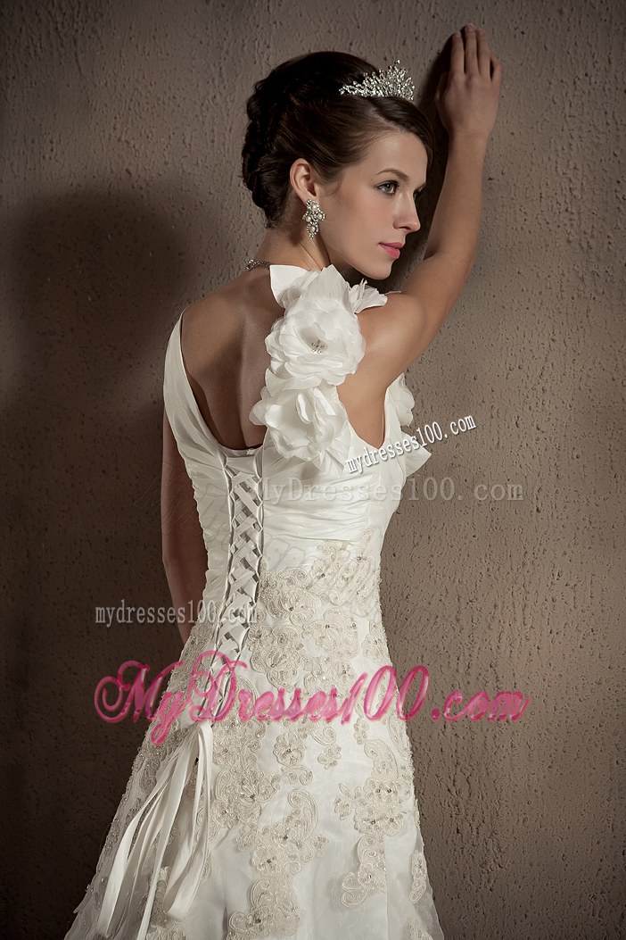 Beautiful V-neck Court Train Appliques 2013 Wedding Dresses On Sale