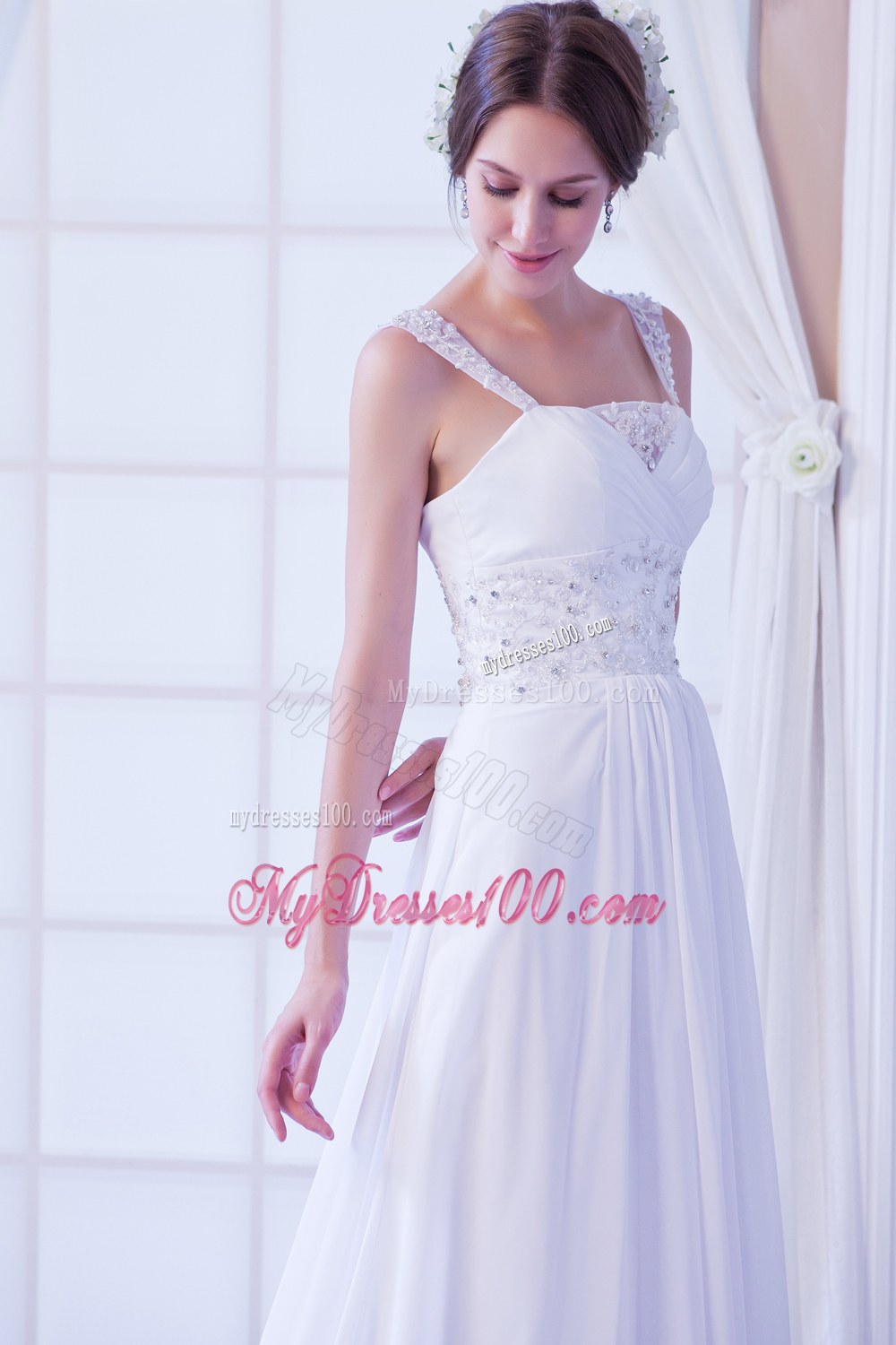 Beautiful Empire Straps Court Train Beading Wedding Dresses