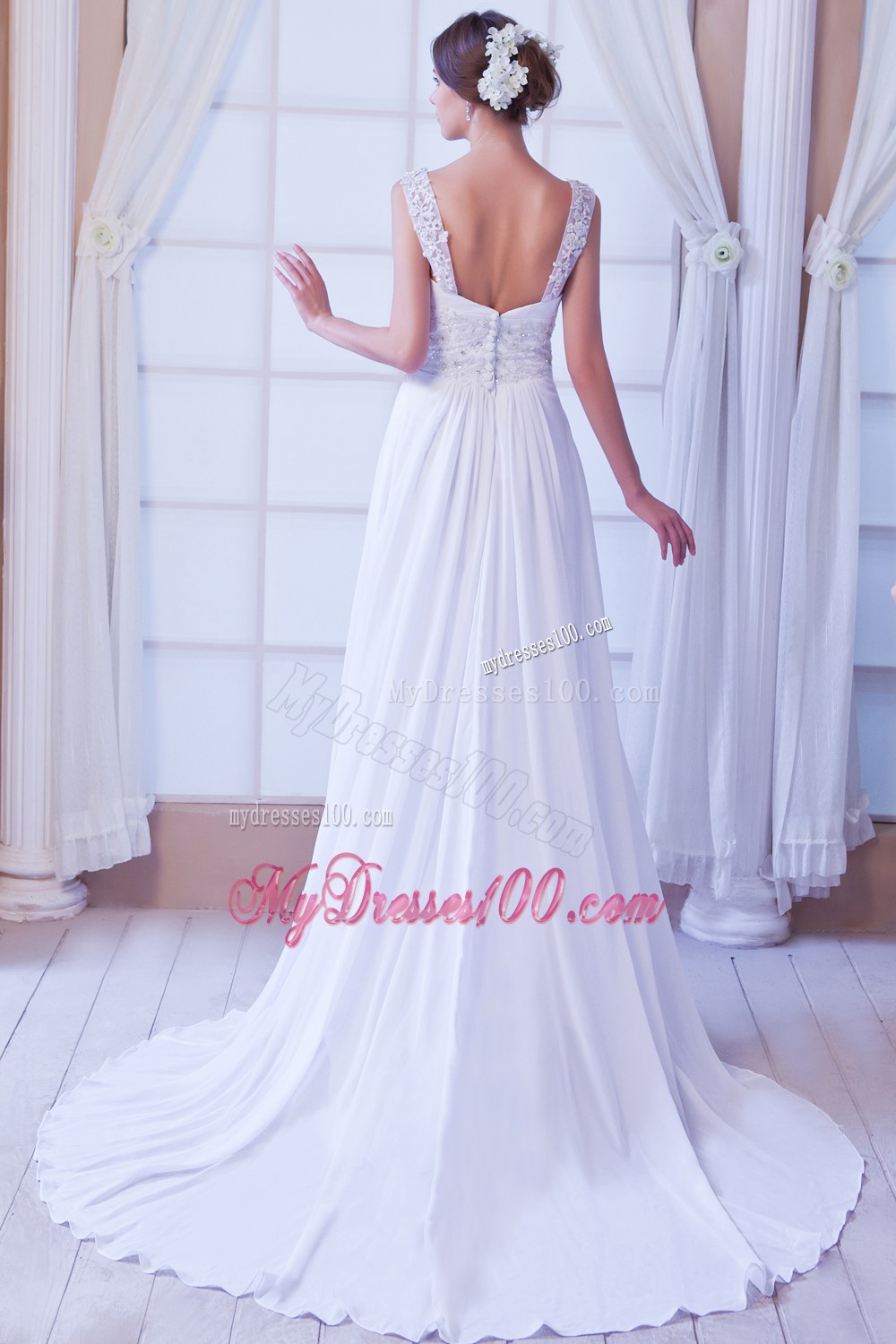 Beautiful Empire Straps Court Train Beading Wedding Dresses