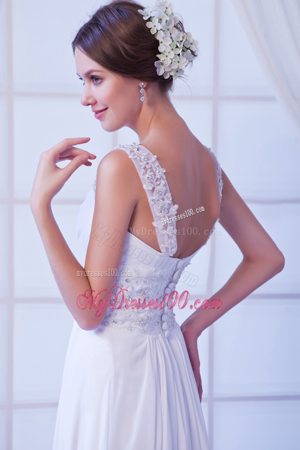 Beautiful Empire Straps Court Train Beading Wedding Dresses