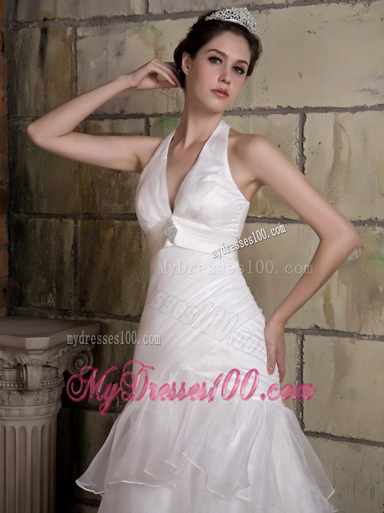 Beautiful Mermaid Halter Court Train Beaded Bridal Gowns