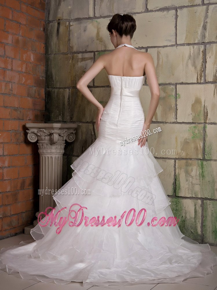 Beautiful Mermaid Halter Court Train Beaded Bridal Gowns